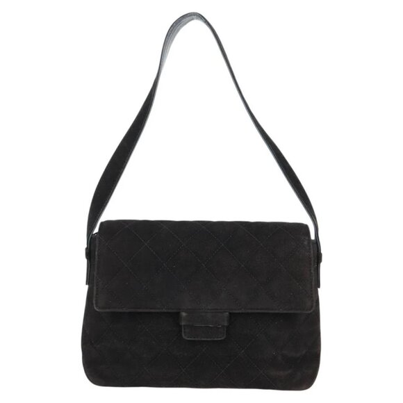 CHANEL Matelasse Shoulder Bag Suede Black Gold CC - Picture 1 of 15